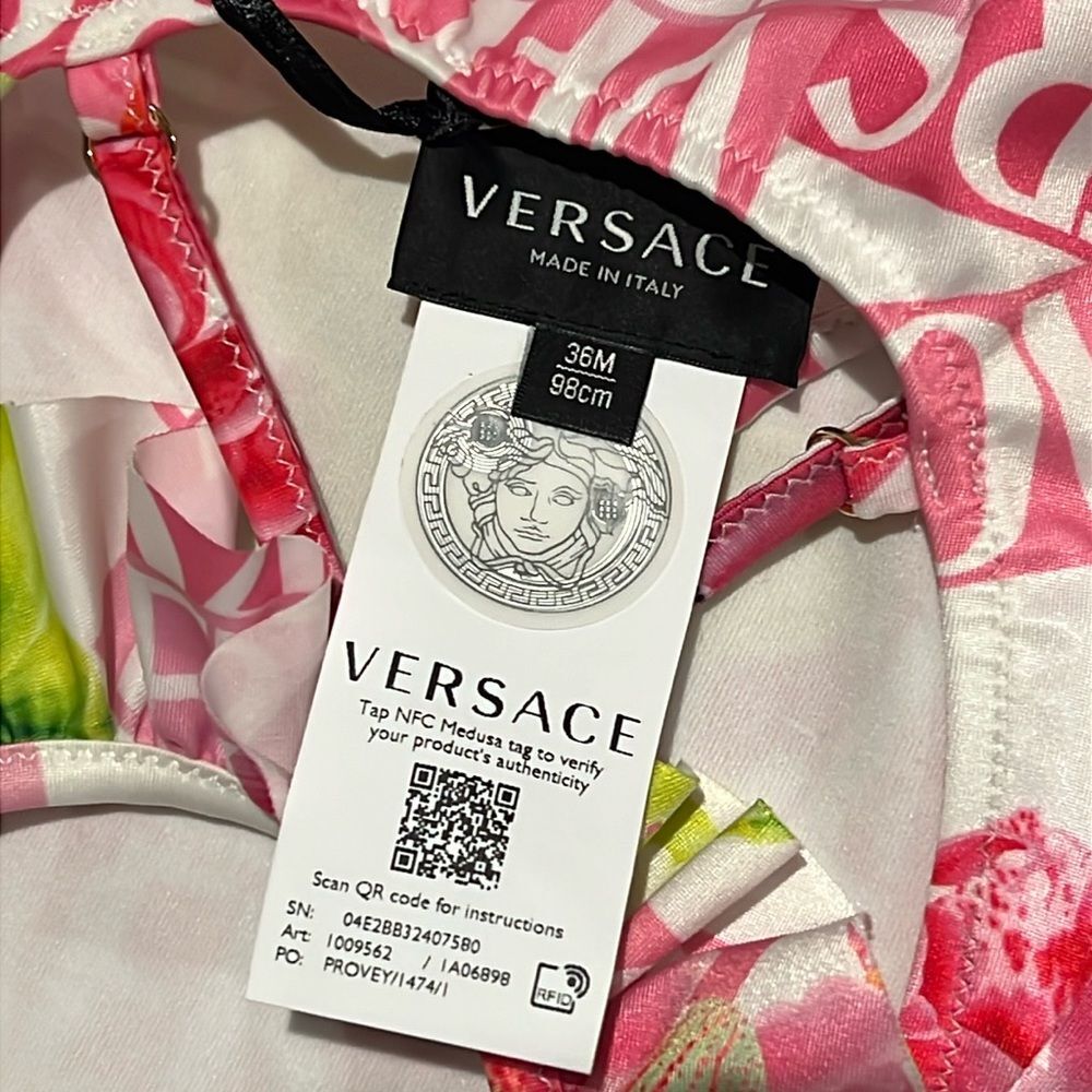Versace Girls' Orchid & Logo Print Swimsuit, NWT, Size 36 Months - Picture 2 of 6